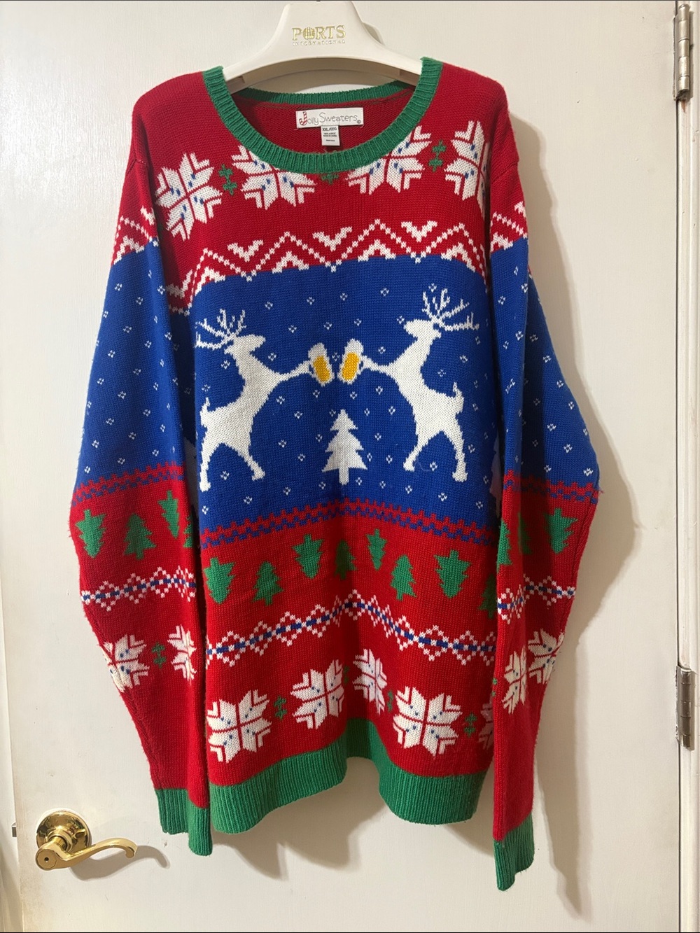 Jolly Sweaters Red Multi Reindeer Fair Isle Crewneck Sweater XXL